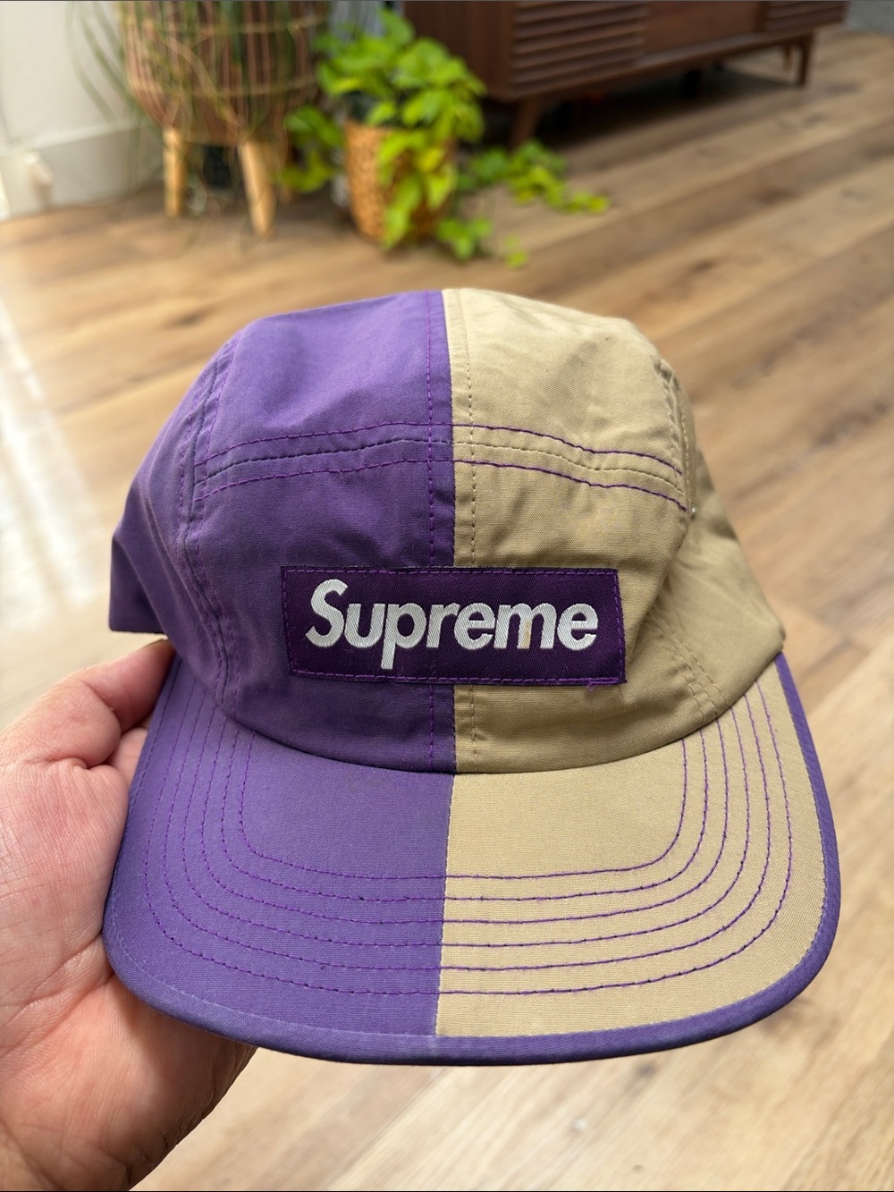 Supreme Split Purple & Tan Box Logo Camp Cap